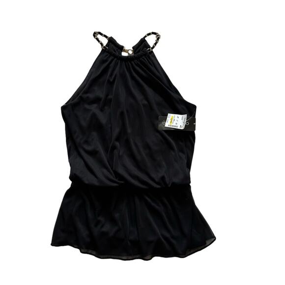 Coco Bianco Halter Top Black Gold Tone Chain Neckline Sleeveless Blouse Small - Picture 12 of 12